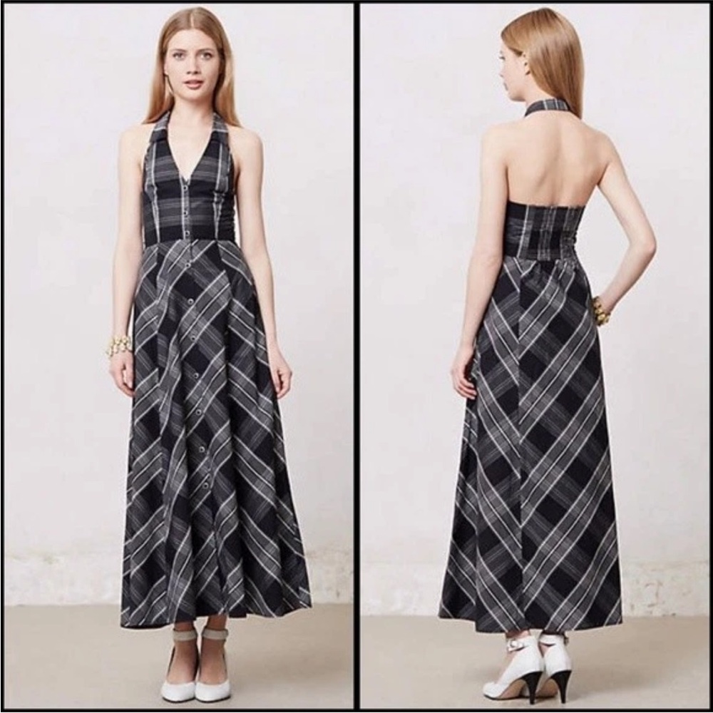 Anthropologie 'Adair' Plaid Halter Dress by Maeve Sz S Beautiful & Sexy